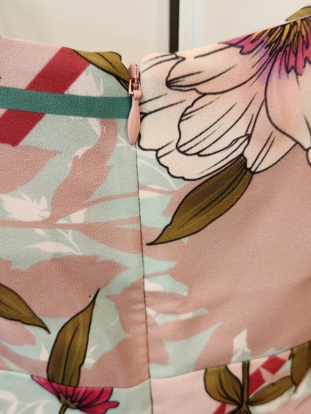 Badgley Mischka Pink Floral Maxi Dress with Mint Bow - Picture 9 of 9